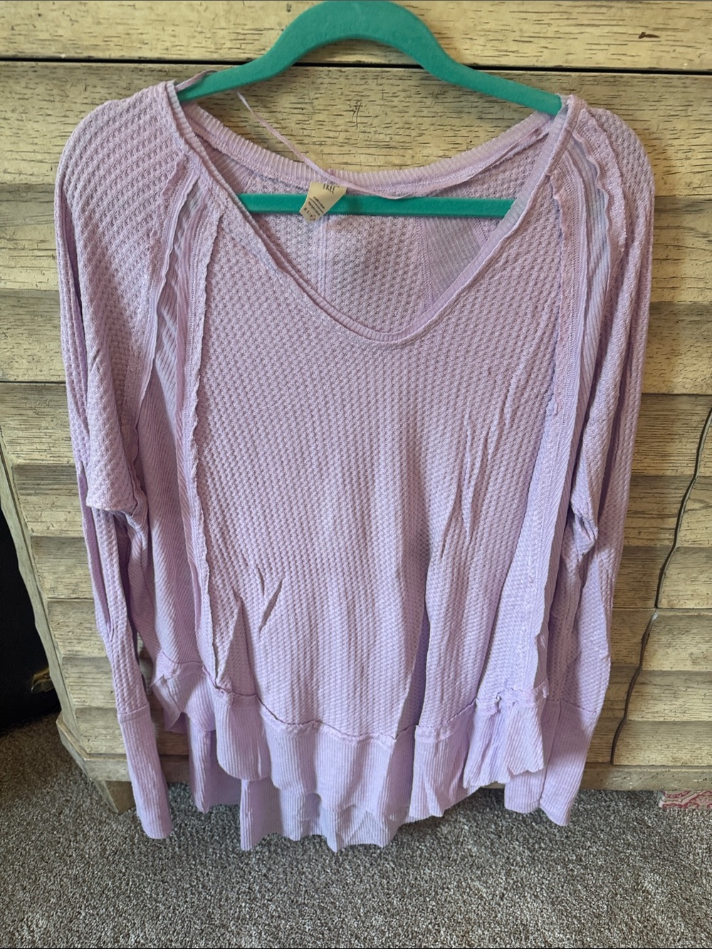 We The Free Lavender Waffle-Knit Long Sleeve Top